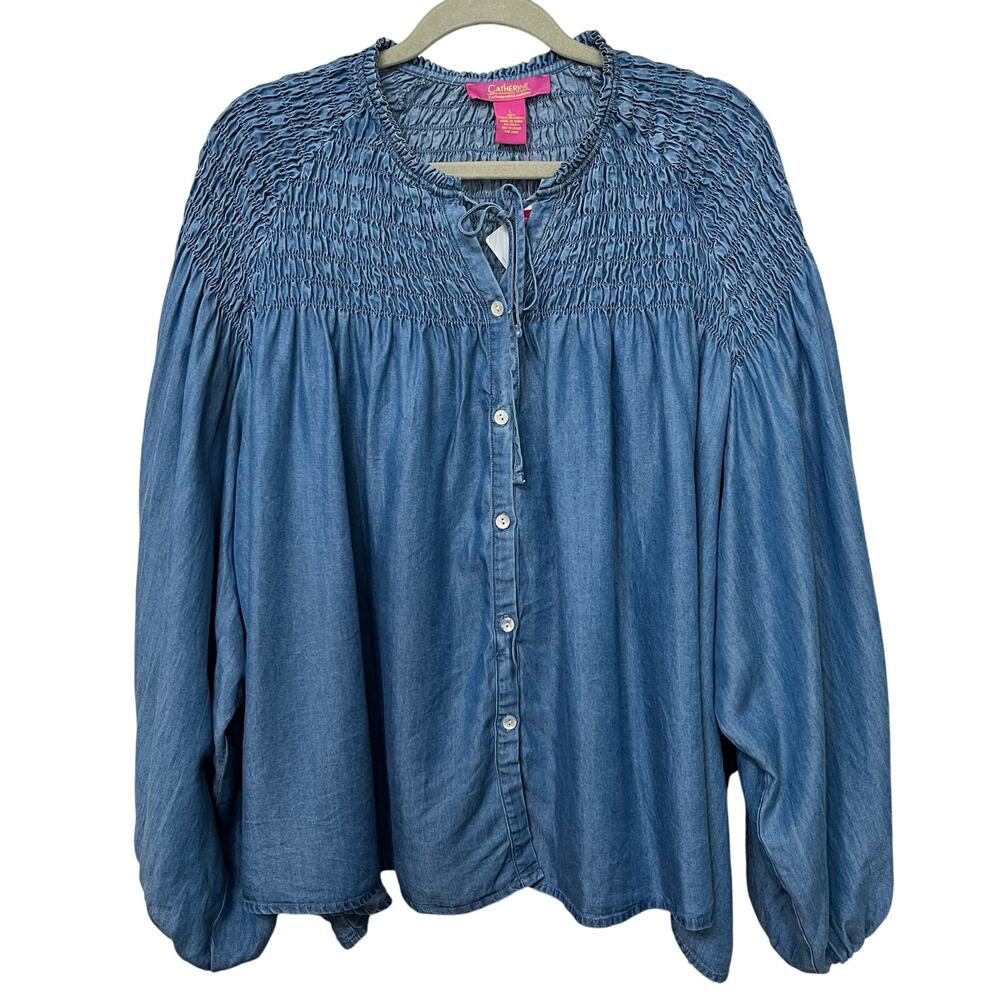 NET Blue Denim Smocked Women's Top
